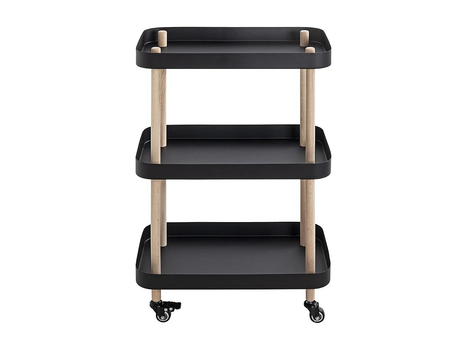 Chariot de service, desserte en bois coloris naturel et métal noir -longueur 50 x profondeur 30 x hauteur 76 cm