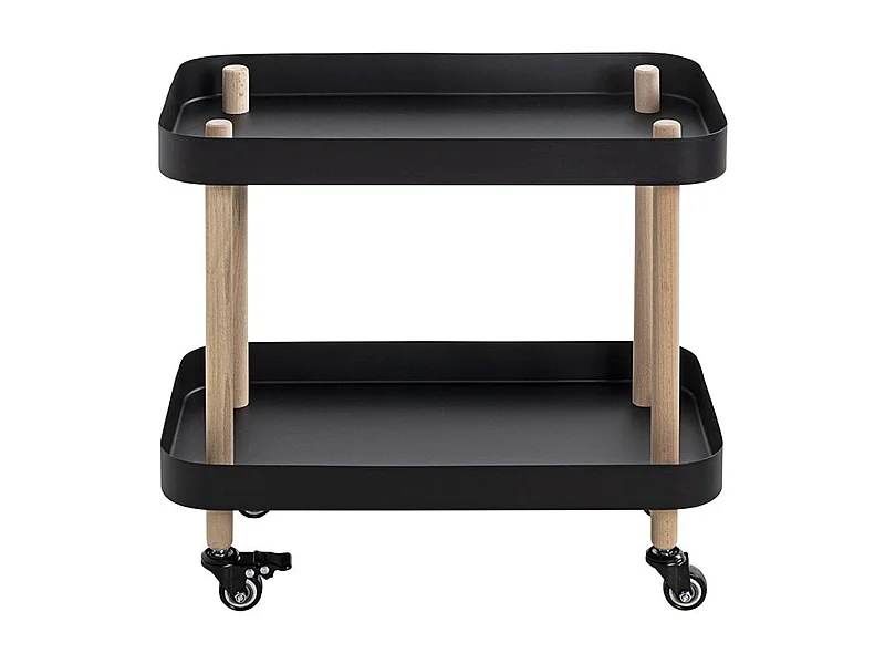 Chariot de service, desserte en bois coloris naturel et métal noir -longueur 50 x profondeur 30 x hauteur 47 cm