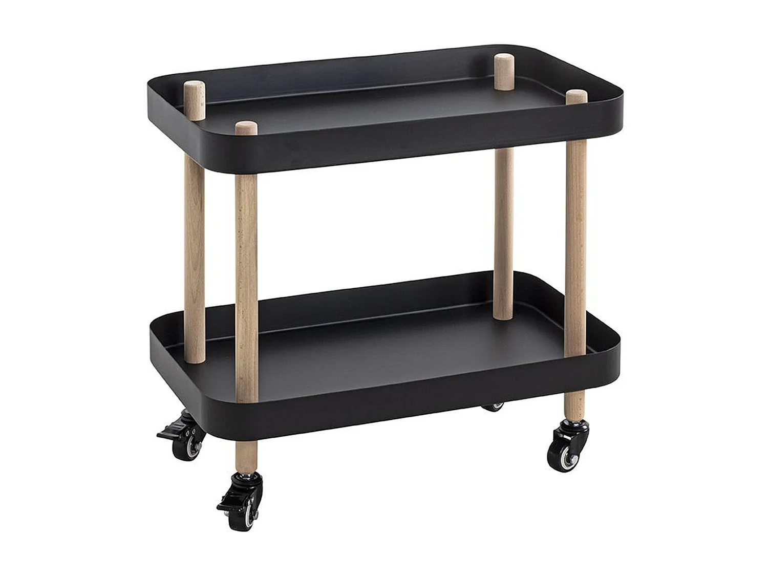 Chariot de service, desserte en bois coloris naturel et métal noir -longueur 50 x profondeur 30 x hauteur 47 cm