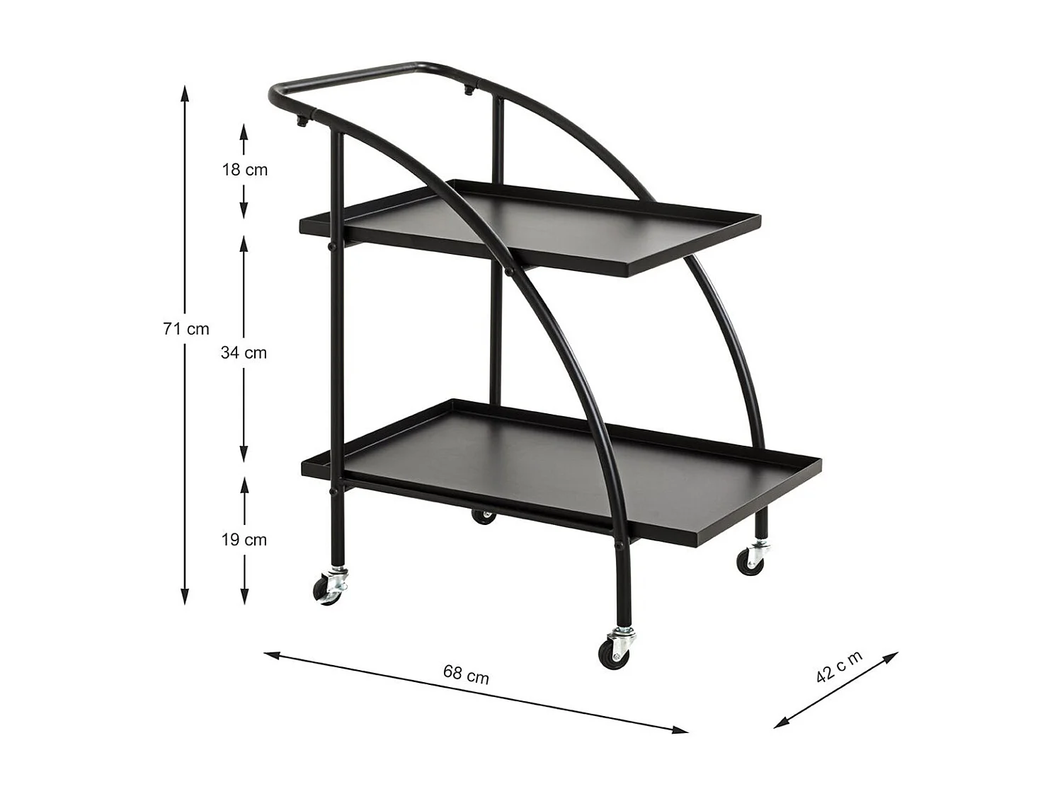 Chariot de service, desserte en métal coloris noir -longueur 68 x profondeur 42 x hauteur 71cm