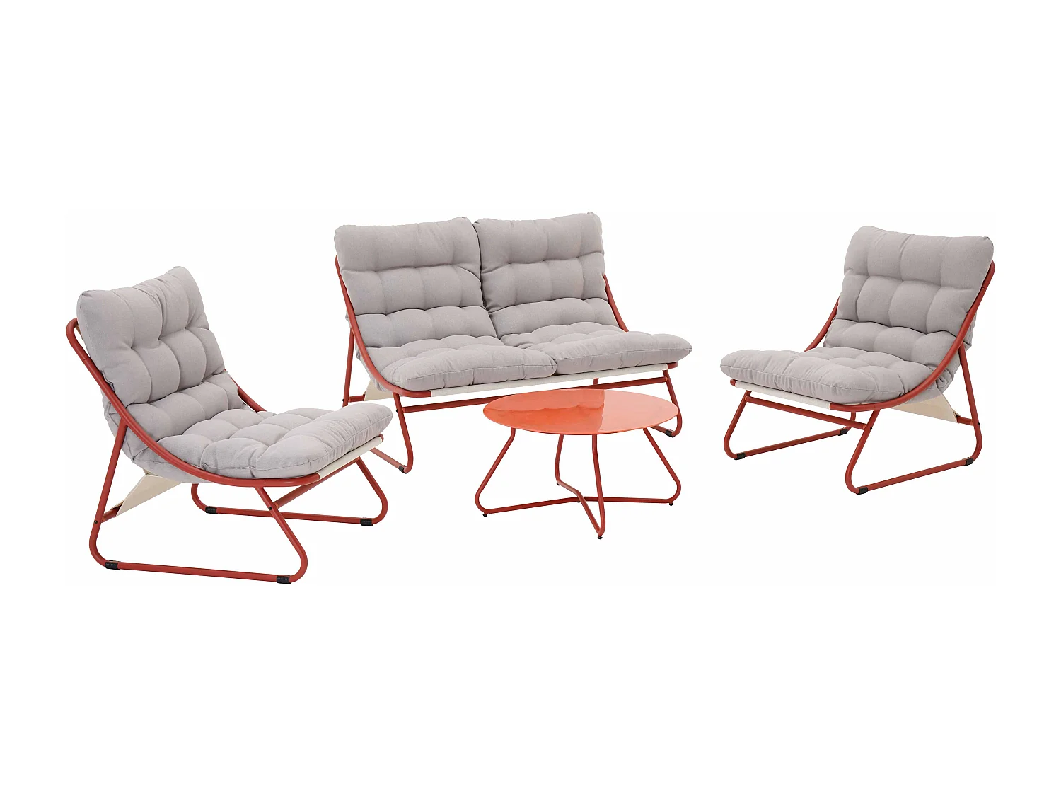 Salon de jardin bas 4 places en métal terracotta