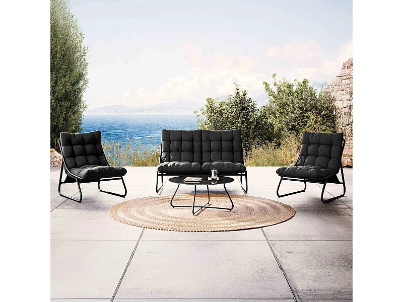 Laag 4-zits zwart metalen tuinmeubel