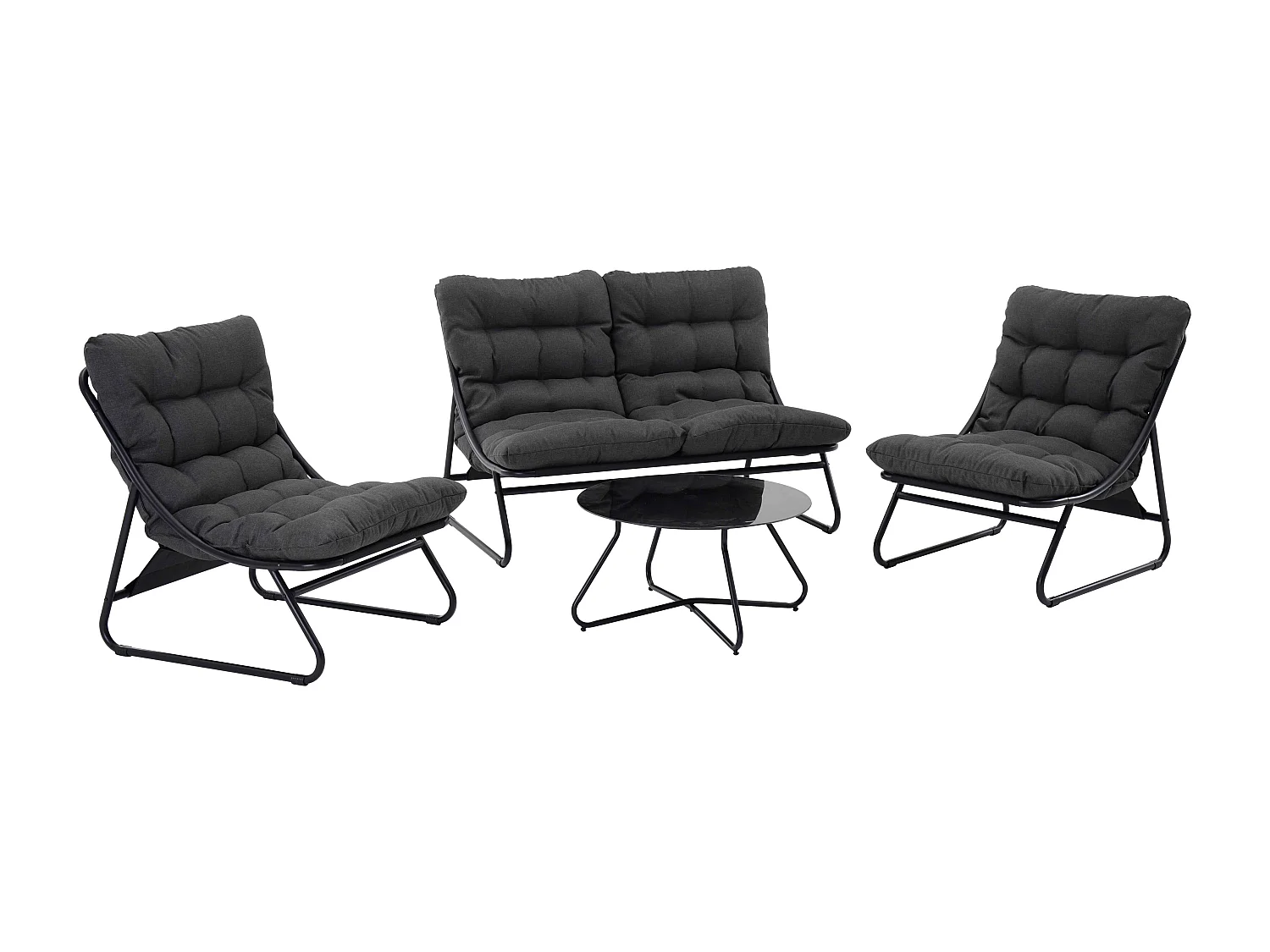 Salon de jardin bas 4 places en métal noir