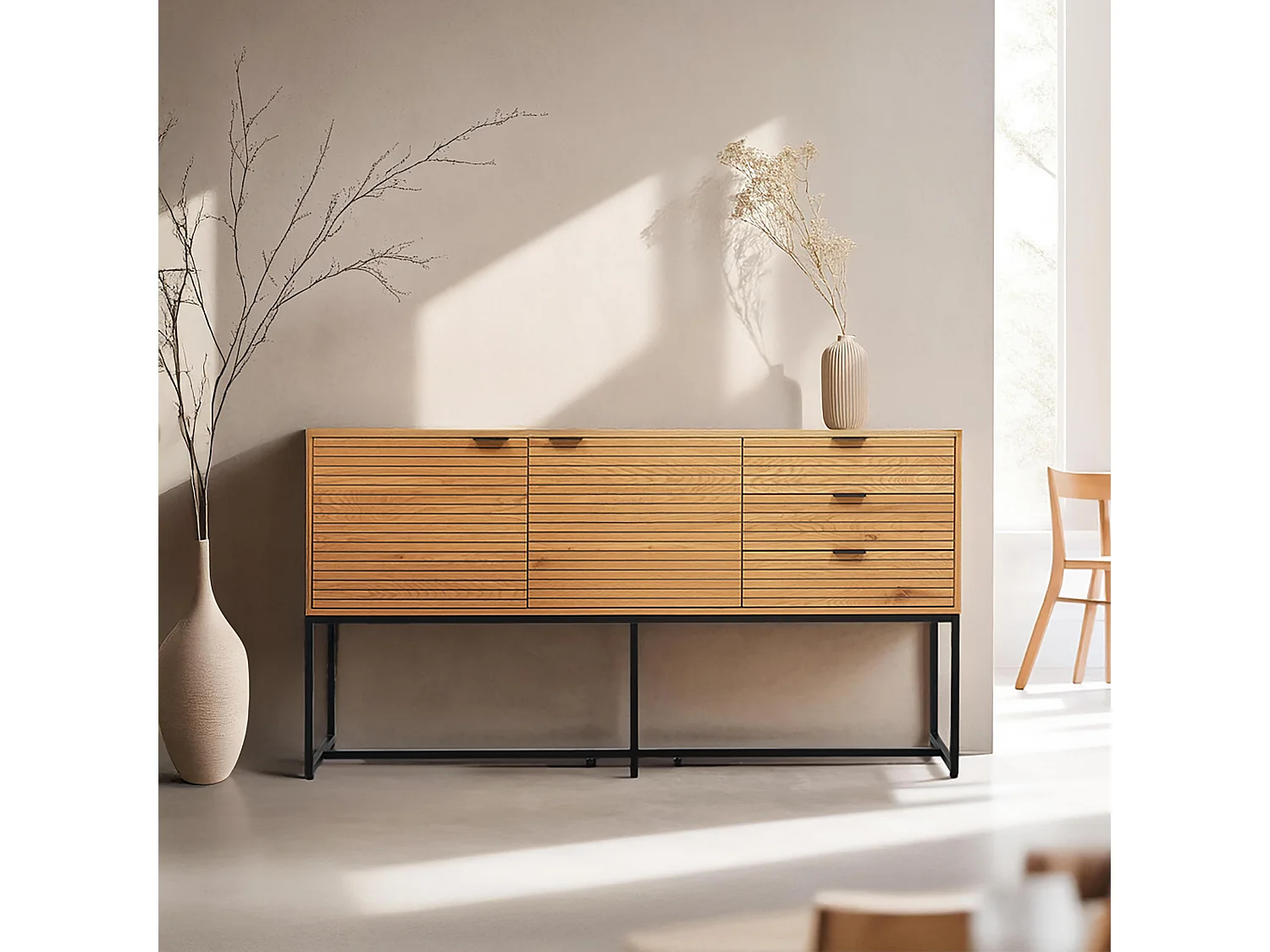 Dressoir 2 deuren en 3 laden melamine decor 160 cm hout en zwart