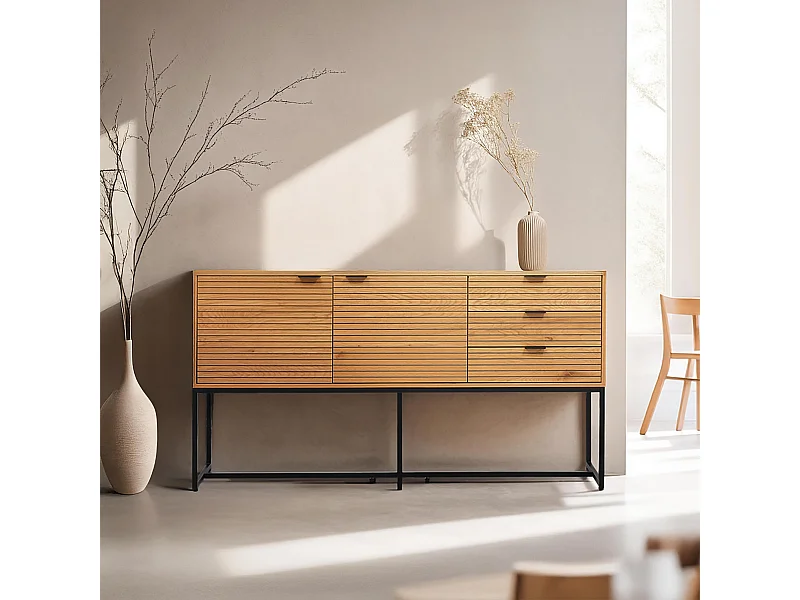 Dressoir 2 deuren en 3 laden melamine decor 160 cm hout en zwart