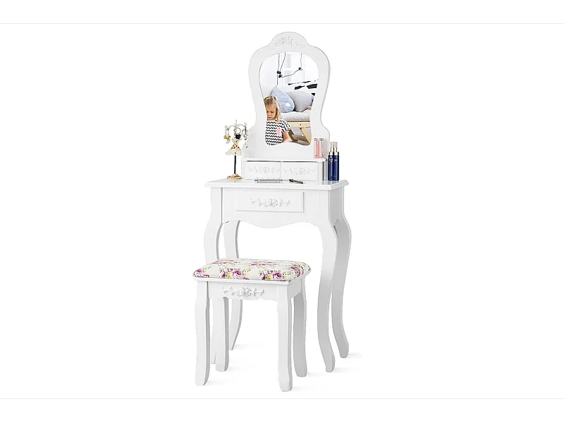 Coiffeuse avec Tabouret Table de Maquillage avec 3 Tiroirs et Dessus Amovible Blanc