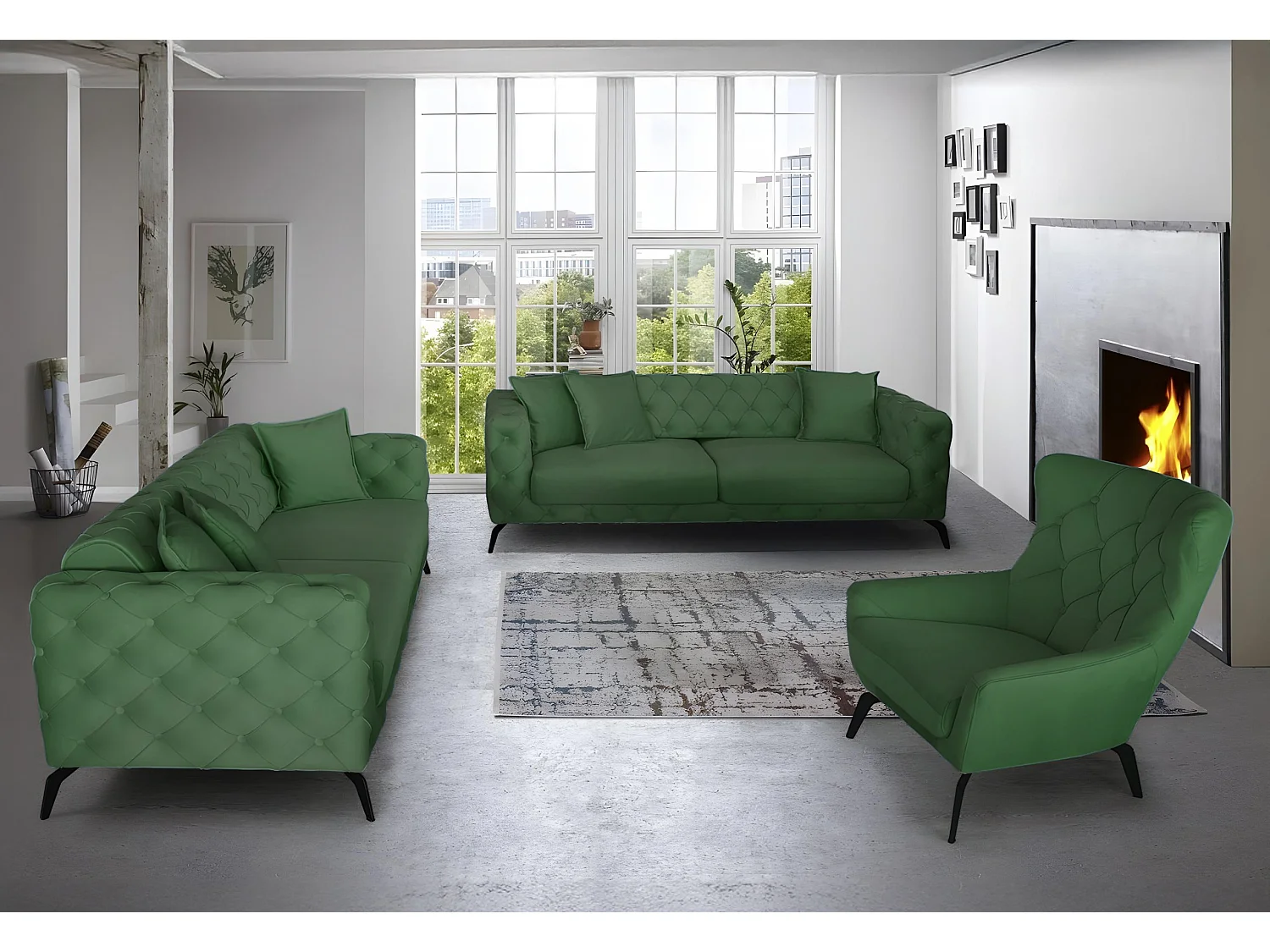 Set divano Ritz (3+3+1)/Tessuto/Verde