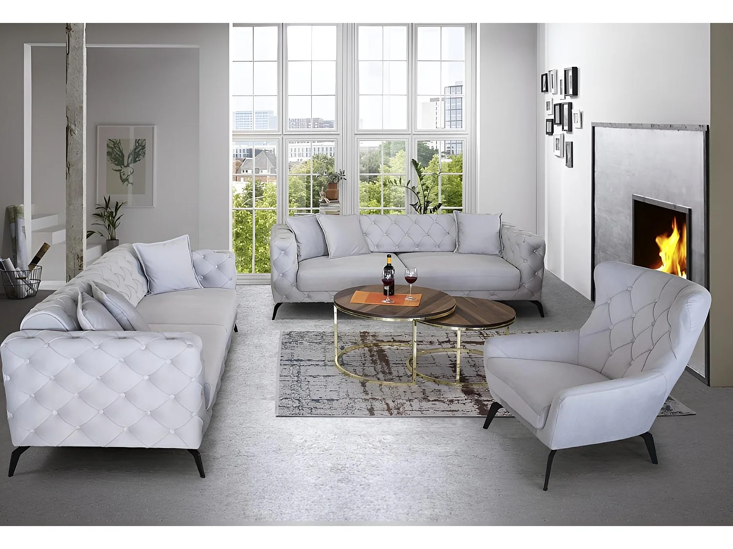 Set divano Ritz (3+3+1)/Tessuto/Grigio