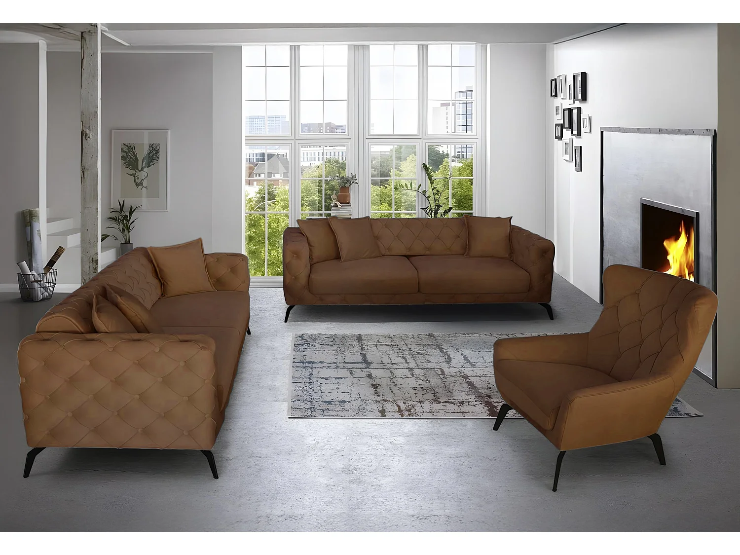 Couchgarnitur Ritz (3+3+1)/Stoffbezug/Braun