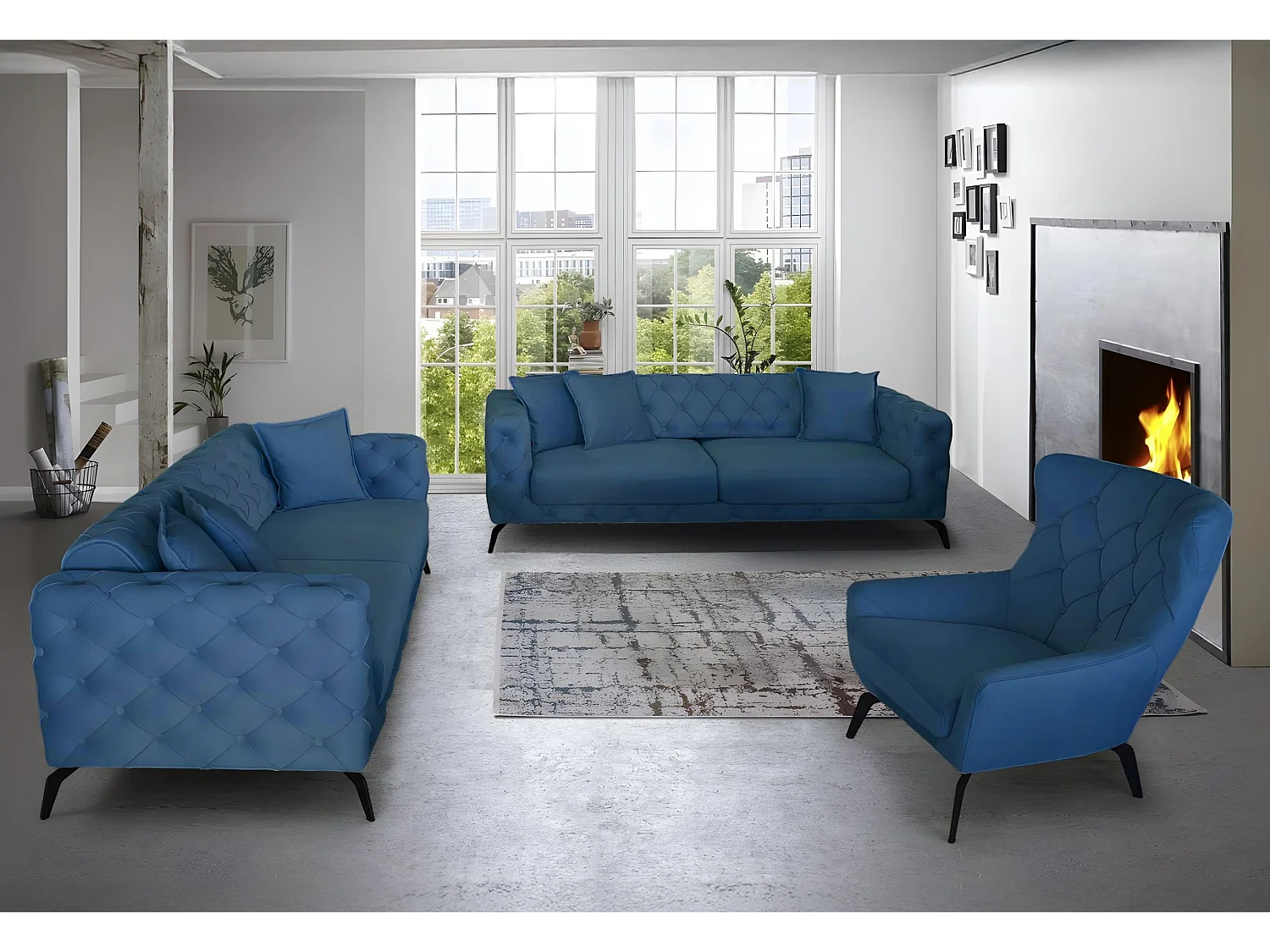 Set divano Ritz (3+3+1)/Tissu/Blu