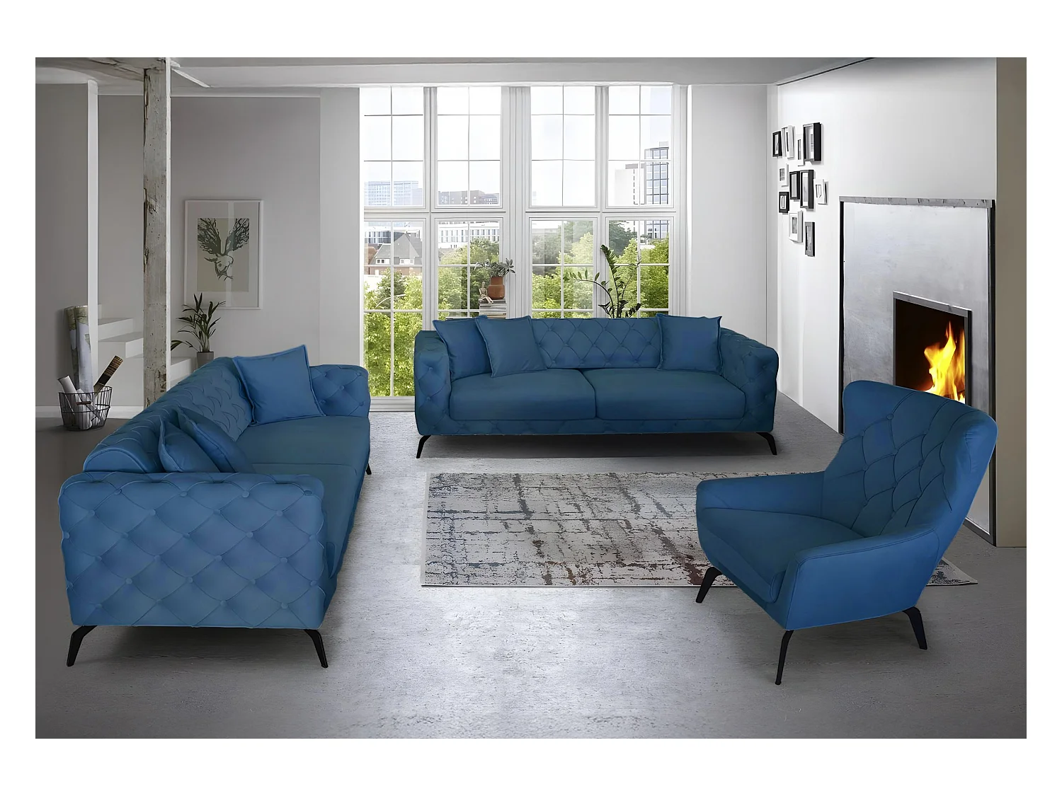 Couchgarnitur Ritz (3+3+1)/Stoffbezug/Blau