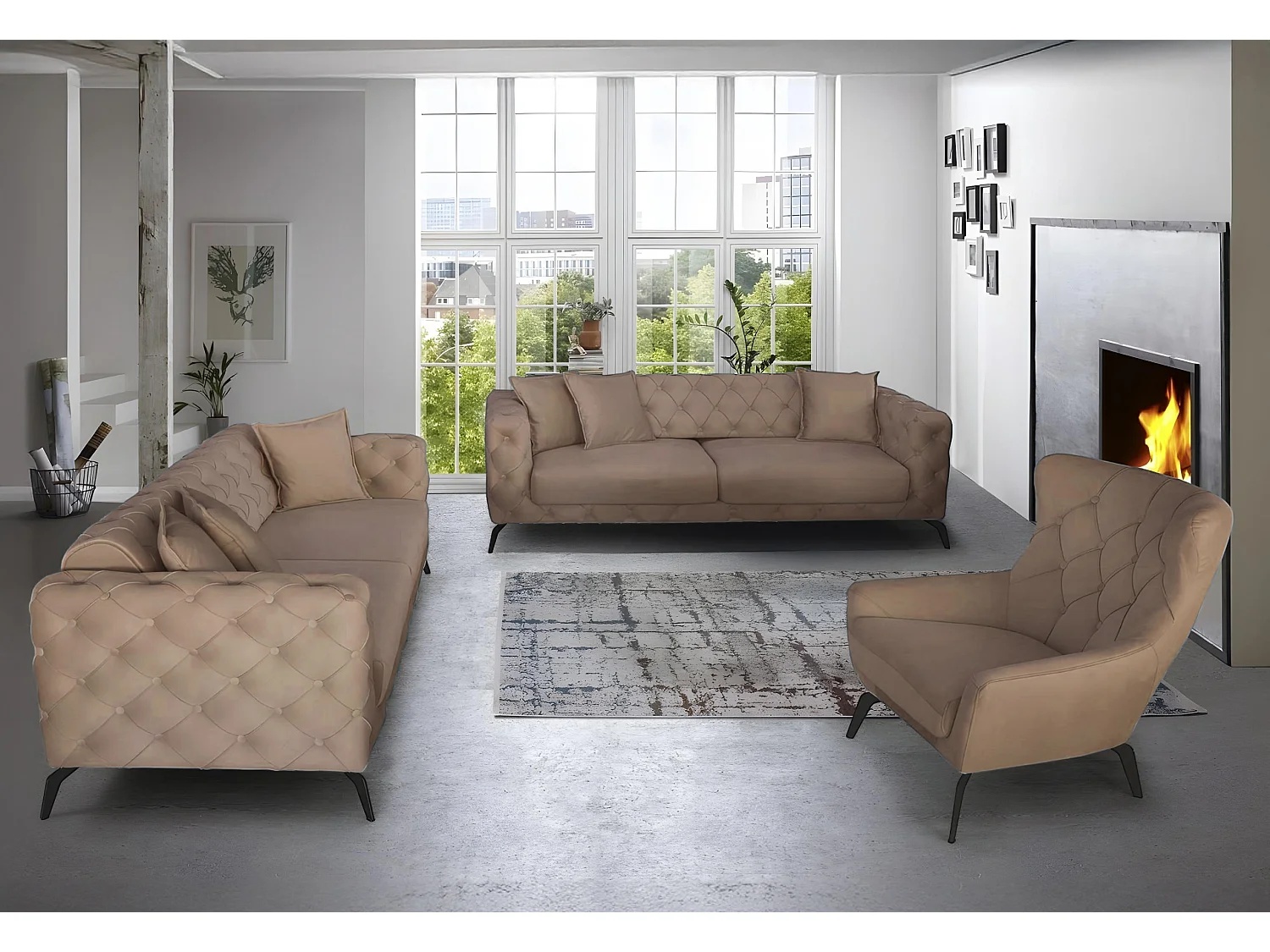 Set divano Ritz (3+3+1)/Tissu/Beige