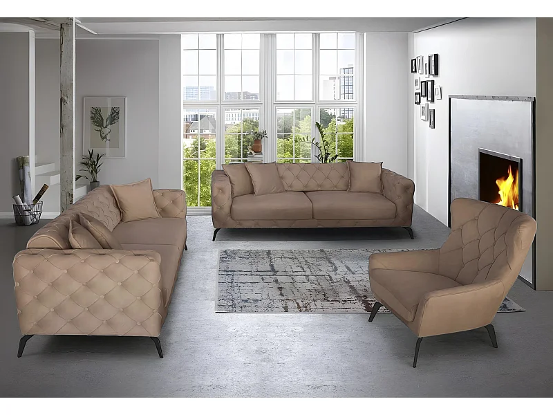 Set divano Ritz (3+3+1)/Tissu/Beige