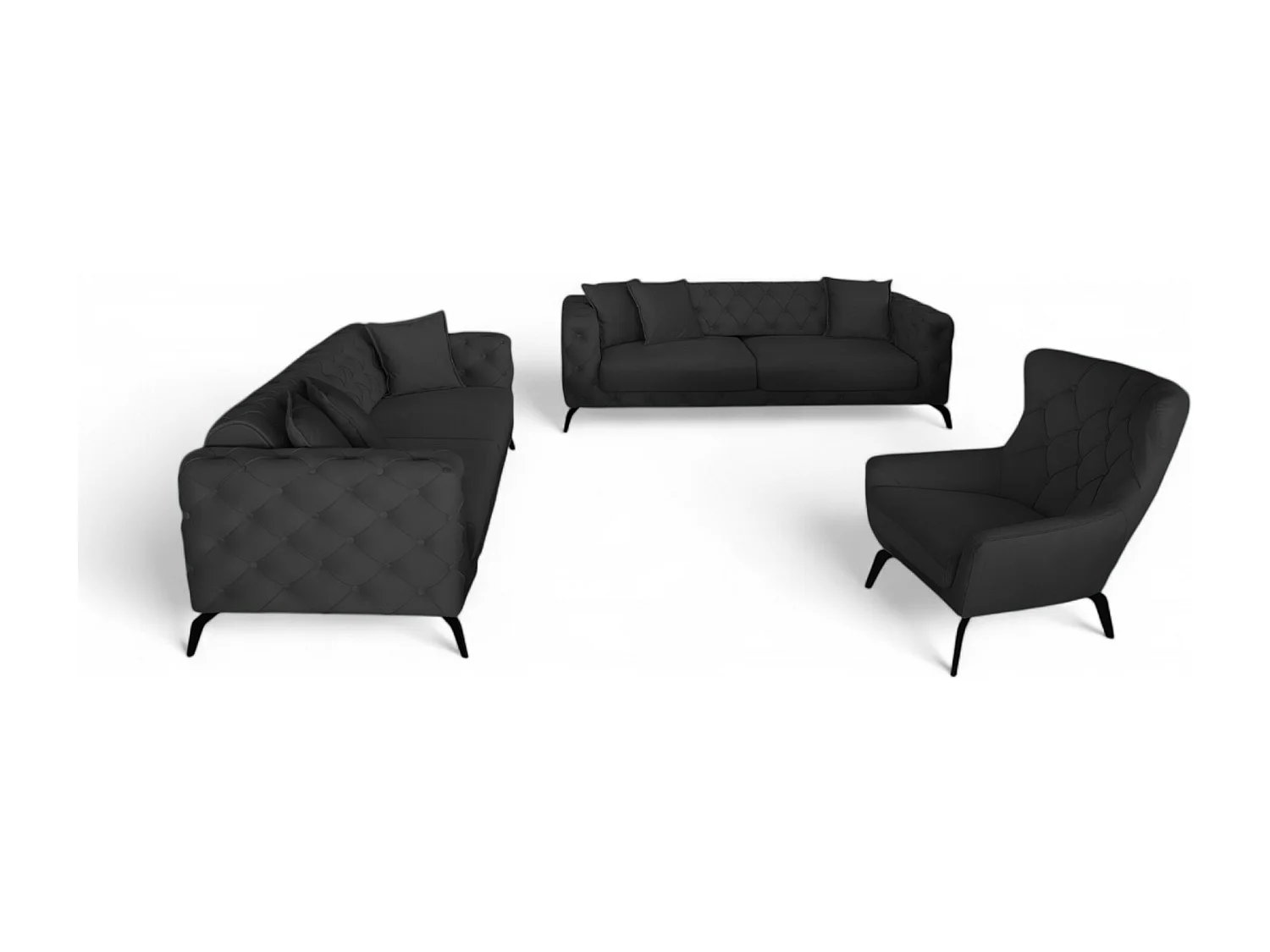 Ensemble canapé Ritz (3+2+1)/Tissu/Noir