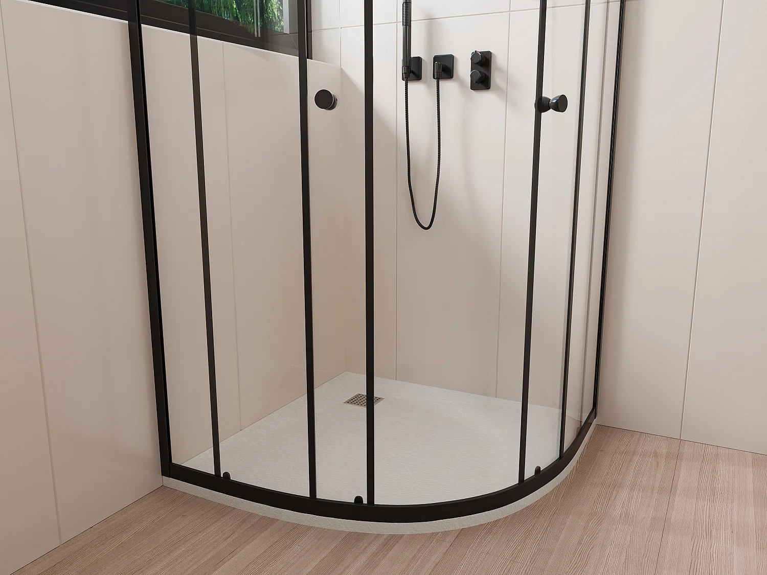 Receveur de douche extra plat à poser ou à encastrer recoupable en résine SMC en quart de cercle - Blanc - 80 x 80 cm - SYFORSA