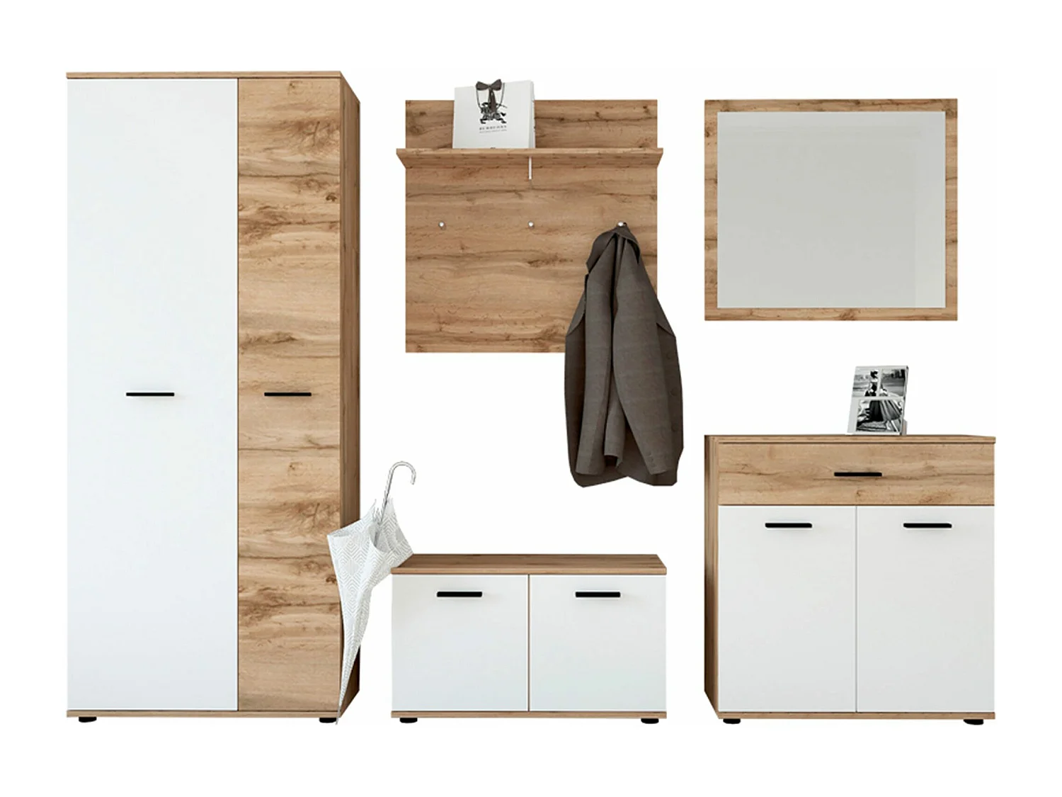 Portemanteau mural avec étagère et 3 patères Irysel 80x80cm Bois sonoma