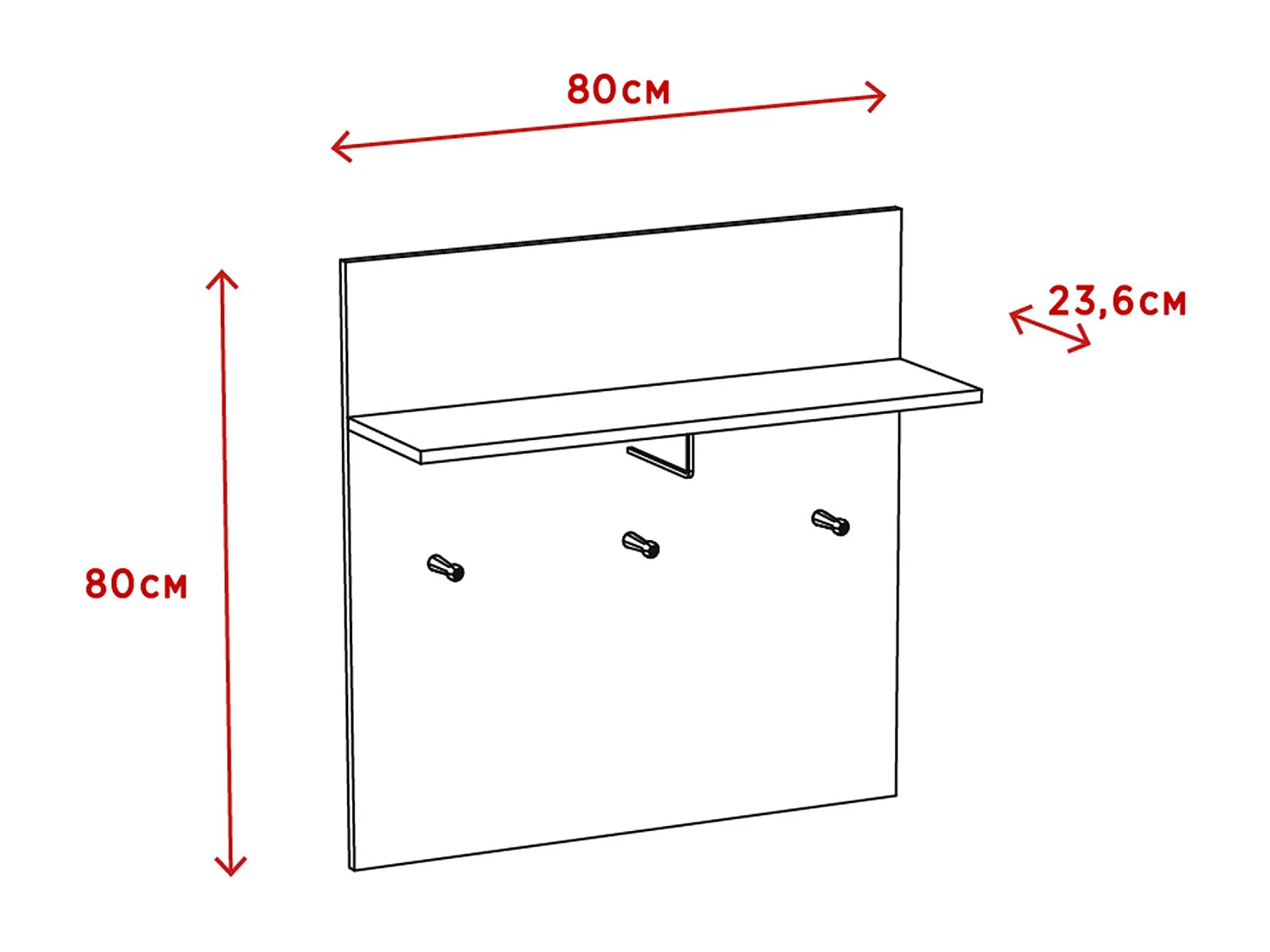 Portemanteau mural avec étagère et 3 patères Irysel 80x80cm Bois sonoma