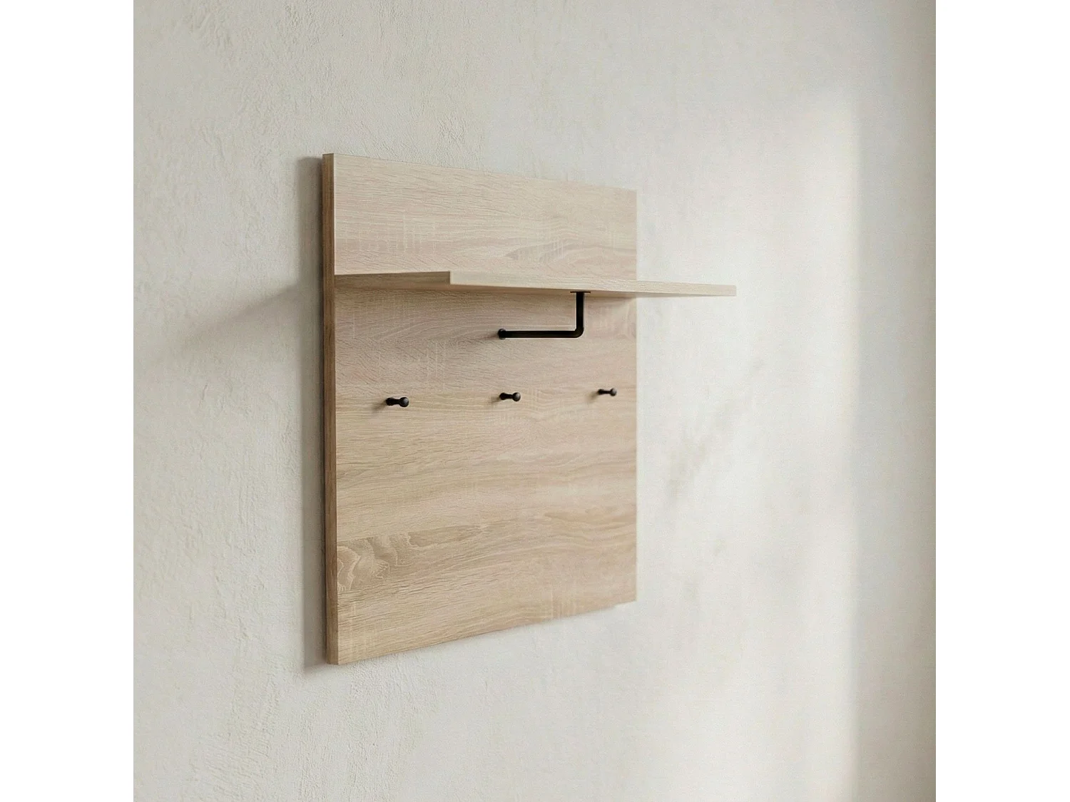 Portemanteau mural avec étagère et 3 patères Irysel 80x80cm Bois sonoma