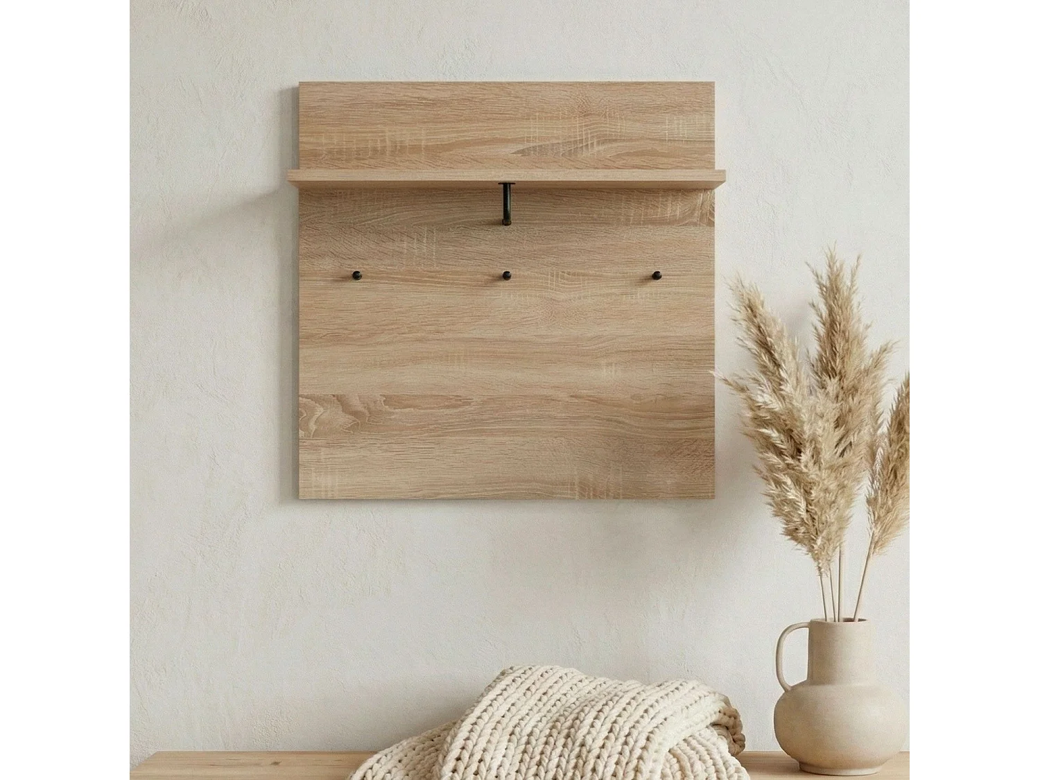 Portemanteau mural avec étagère et 3 patères Irysel 80x80cm Bois sonoma