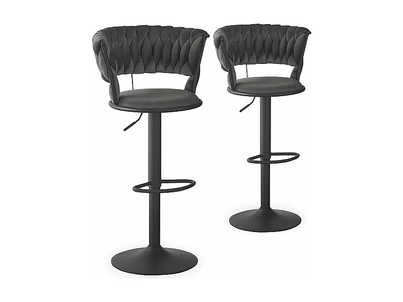 Lot de 2 chaises de bar dossier arrondi style maillage Xenox Velours Gris et Métal Noir