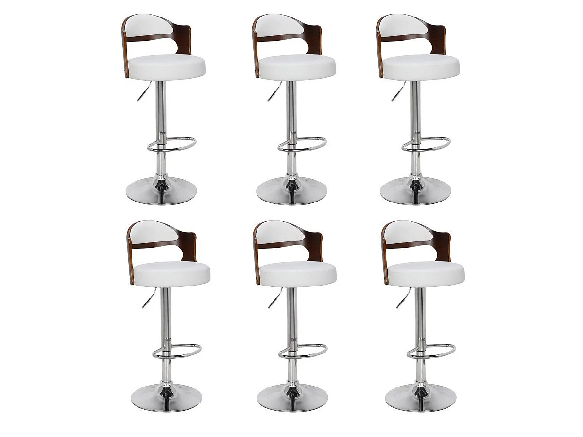 Lot de 6 chaises de bar Ruben Bois Noisette et Simili Blanc
