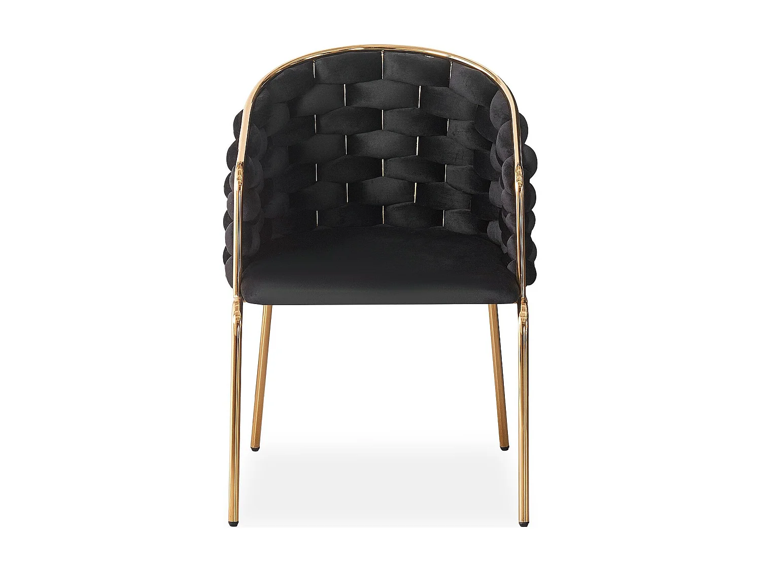 Lot de 2 chaises design au dossier arrondi style maillage Tricotane Velours Noir et Métal Or