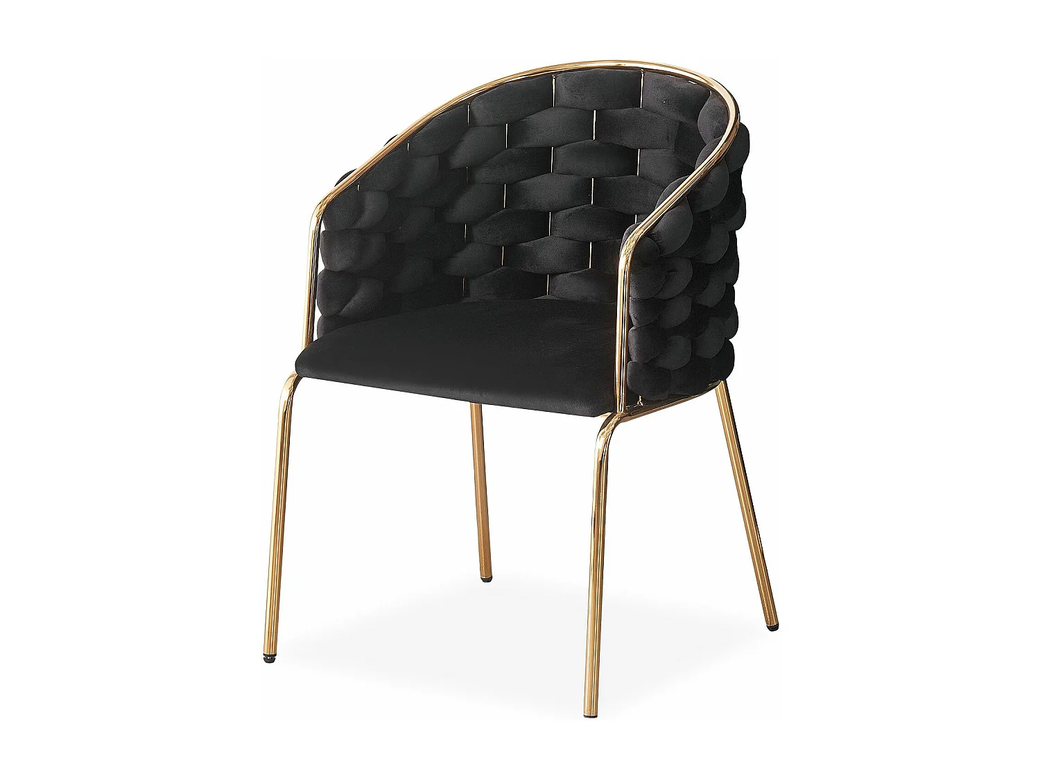 Lot de 2 chaises design au dossier arrondi style maillage Tricotane Velours Noir et Métal Or