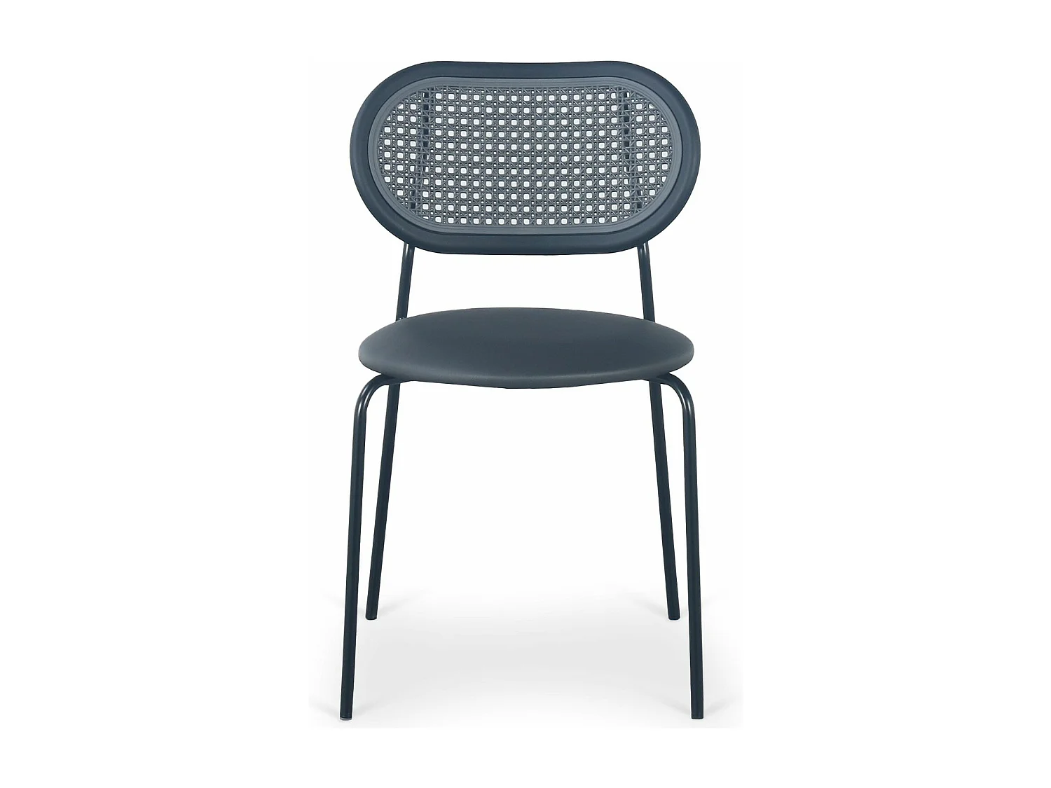 Lot de 4 chaises empilables effet cannage Bertille Métal Noir et Simili Gris