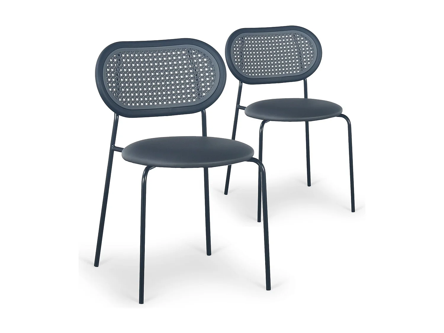 Lot de 4 chaises empilables effet cannage Bertille Métal Noir et Simili Gris