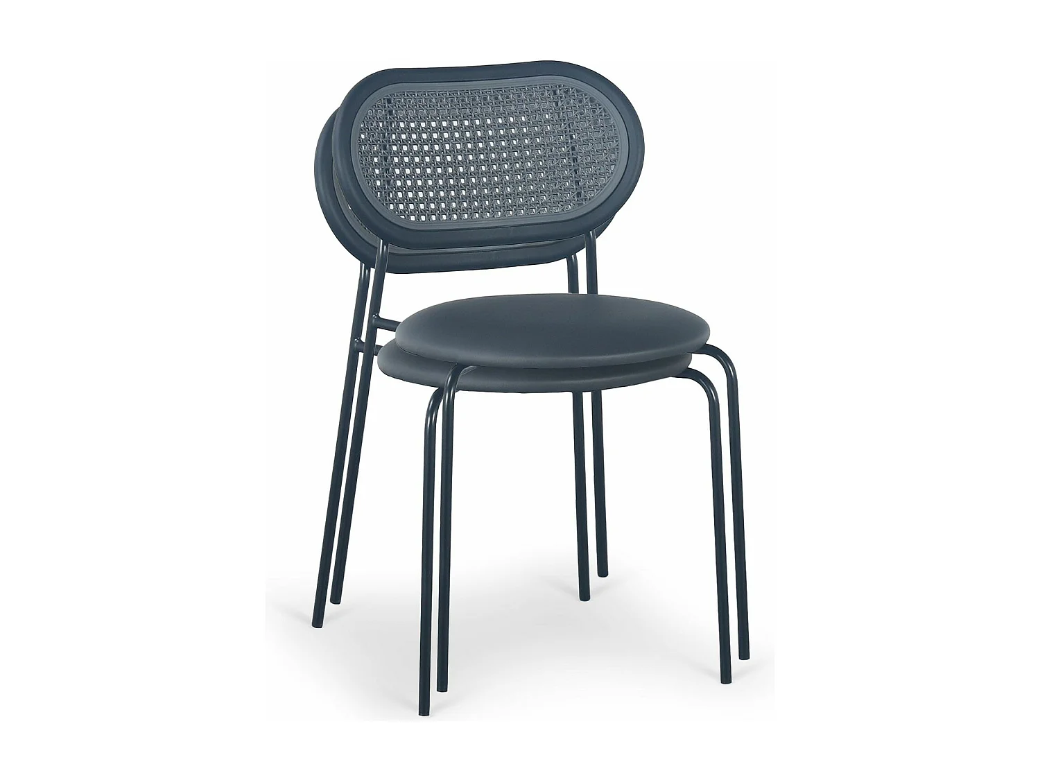 Lot de 4 chaises empilables effet cannage Bertille Métal Noir et Simili Gris