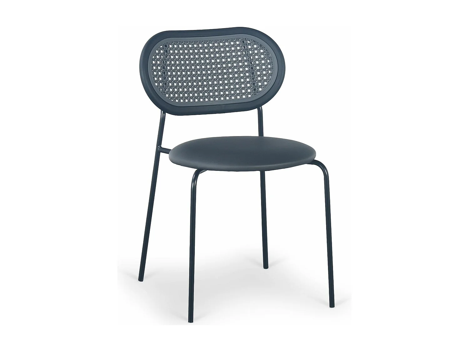 Lot de 4 chaises empilables effet cannage Bertille Métal Noir et Simili Gris