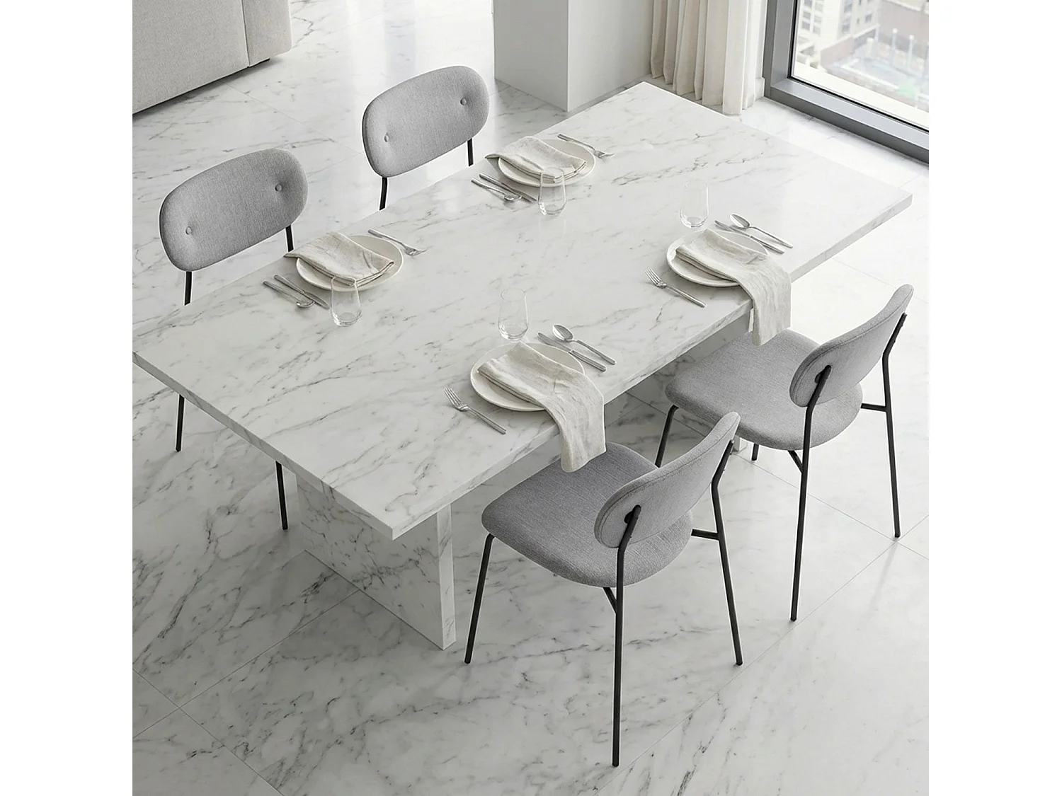 Lot de 4 chaises modernes Stellair Tissu Gris