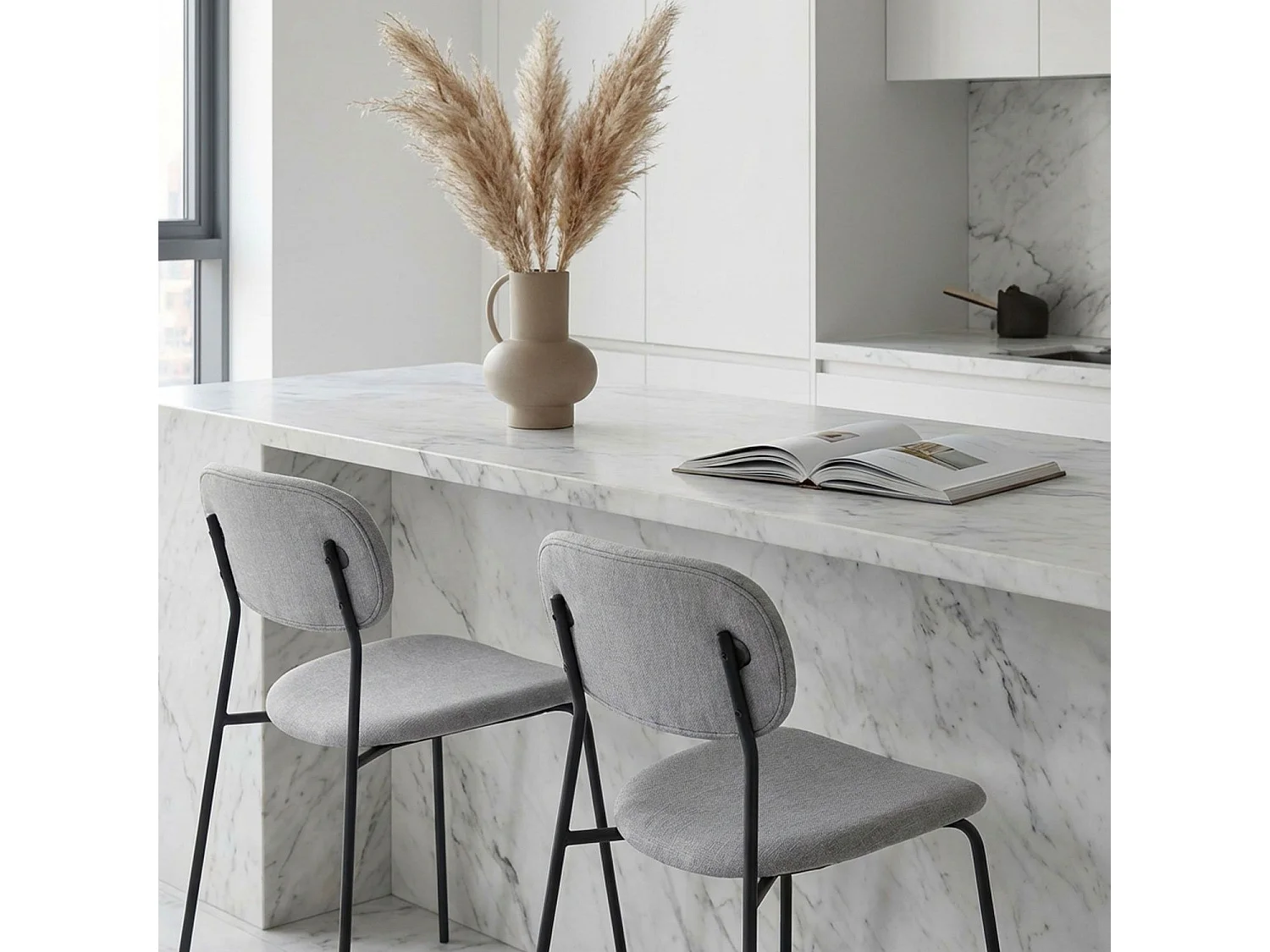 Lot de 4 chaises modernes Stellair Tissu Gris