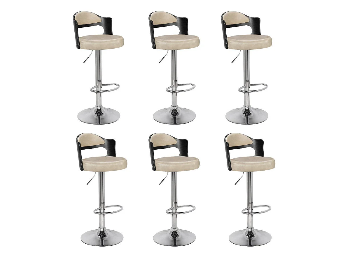 Lot de 6 chaises de bar Ruben Bois Noir et Simili Crème