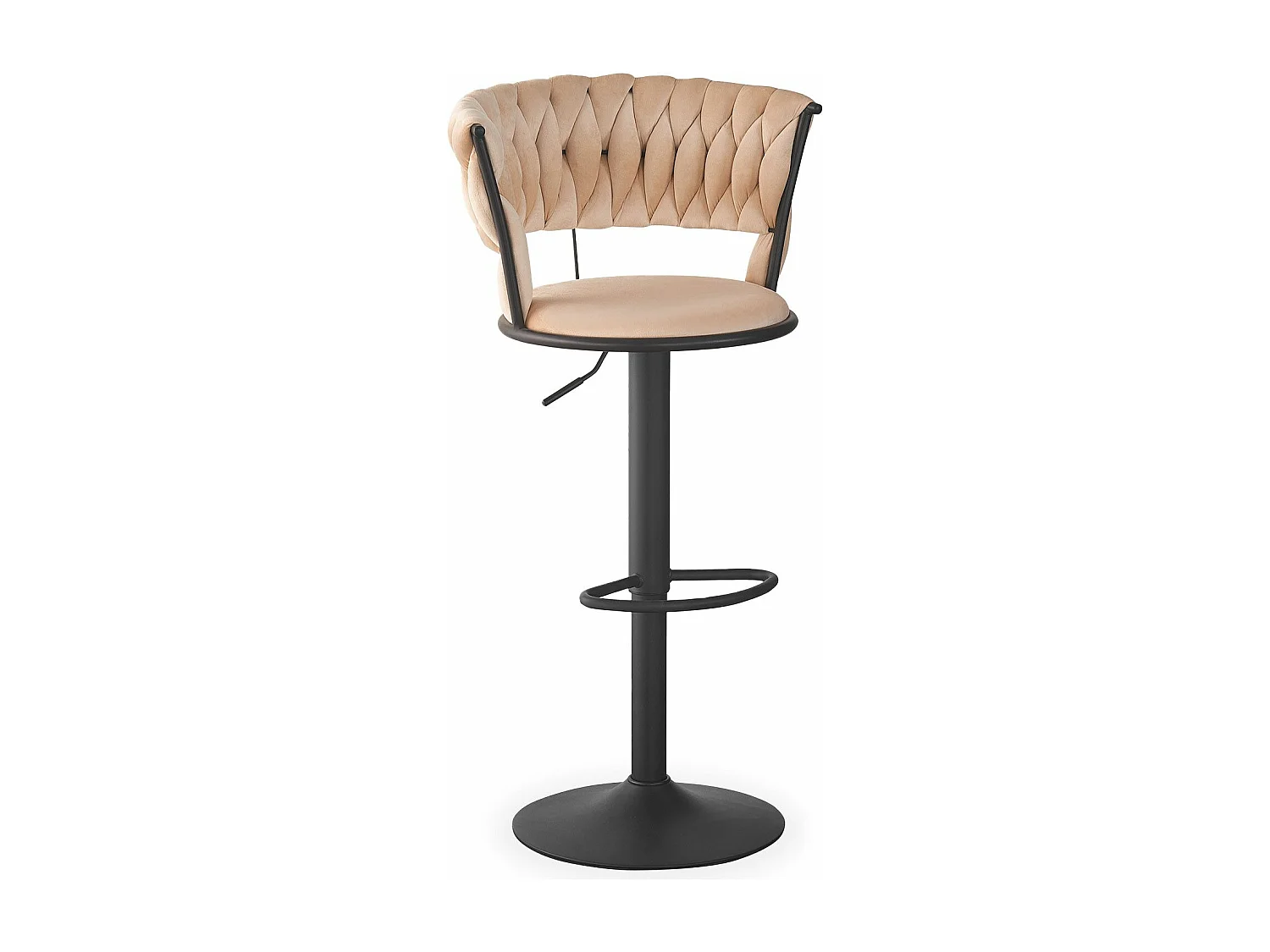 Lot de 2 chaises de bar dossier arrondi style maillage Xenox Velours Beige et Métal Noir