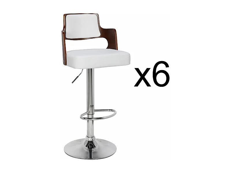 Lot de 6 chaises de bar Russel Bois noisette et Blanc