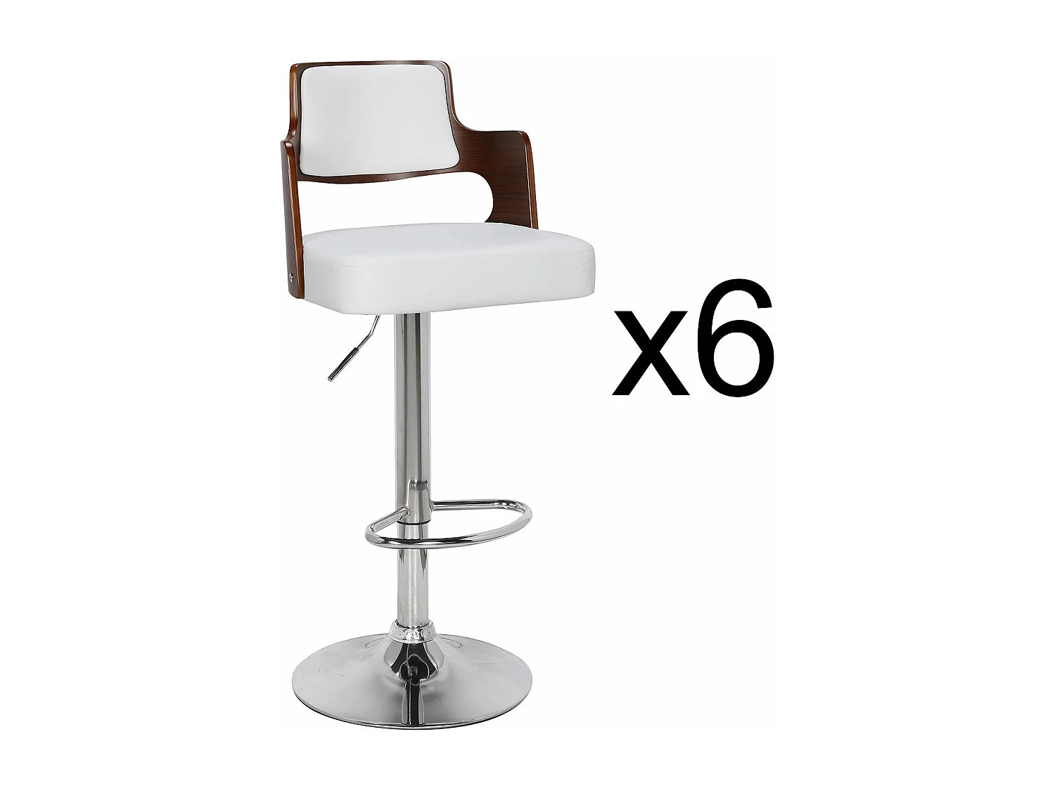 Lot de 6 chaises de bar Russel Bois noisette et Blanc
