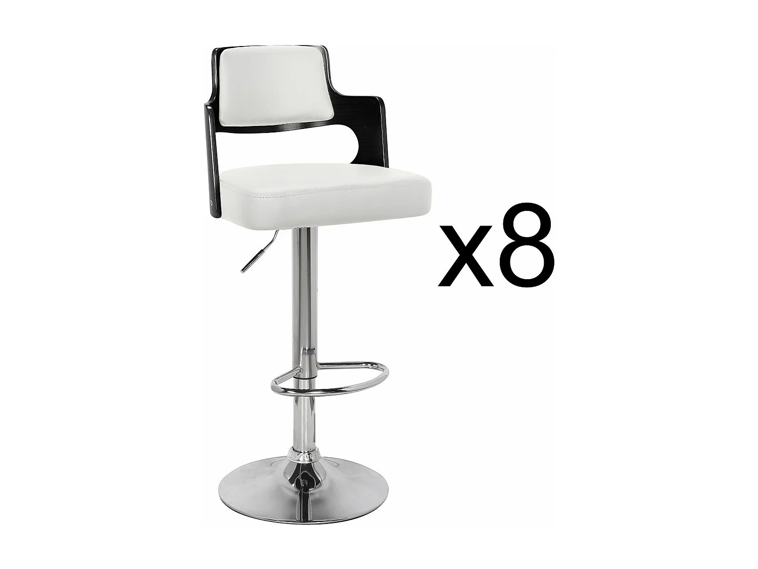 Lot de 8 chaises de bar Russel Bois Noir et Blanc