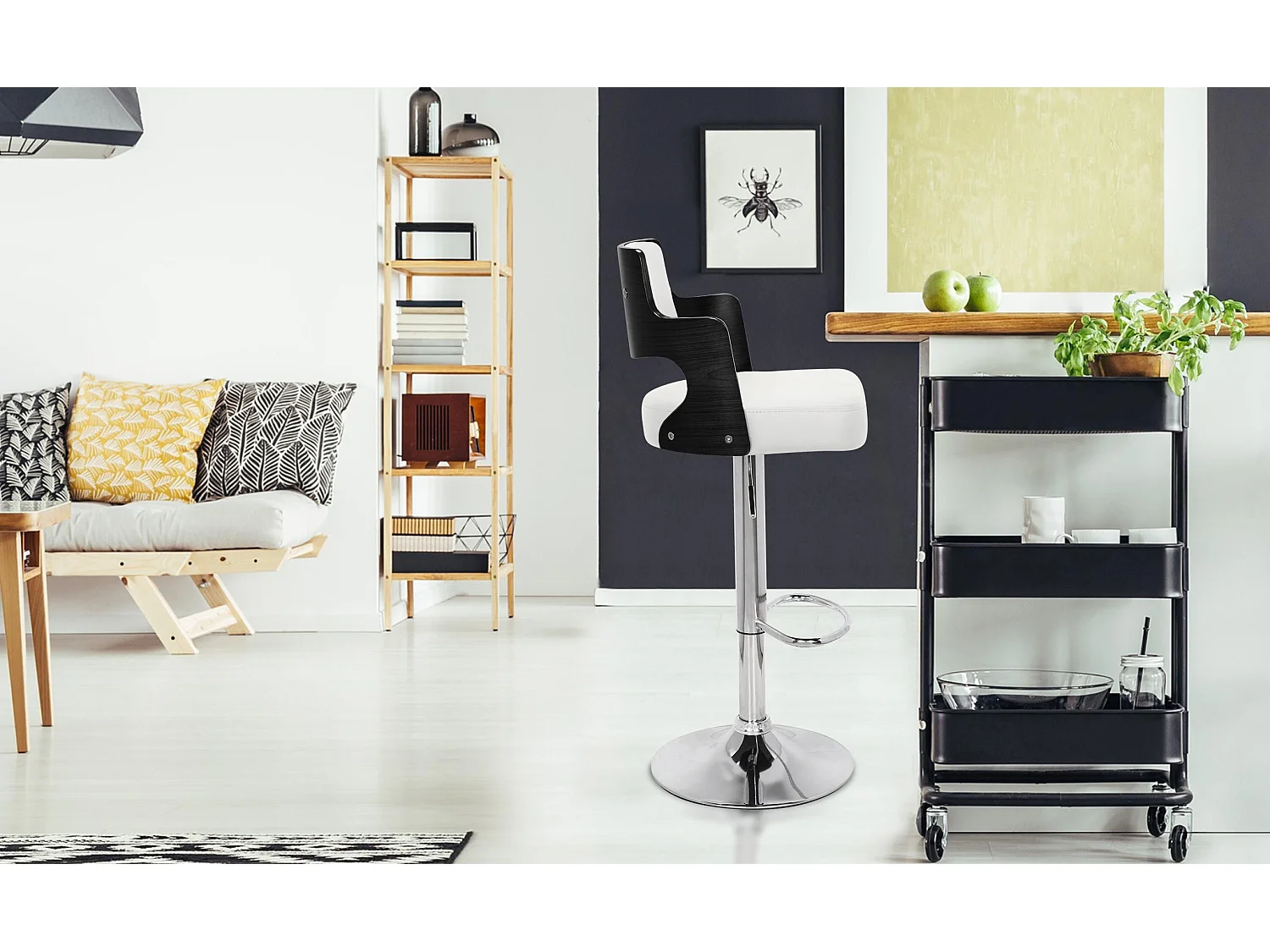 Lot de 8 chaises de bar Russel Bois Noir et Blanc