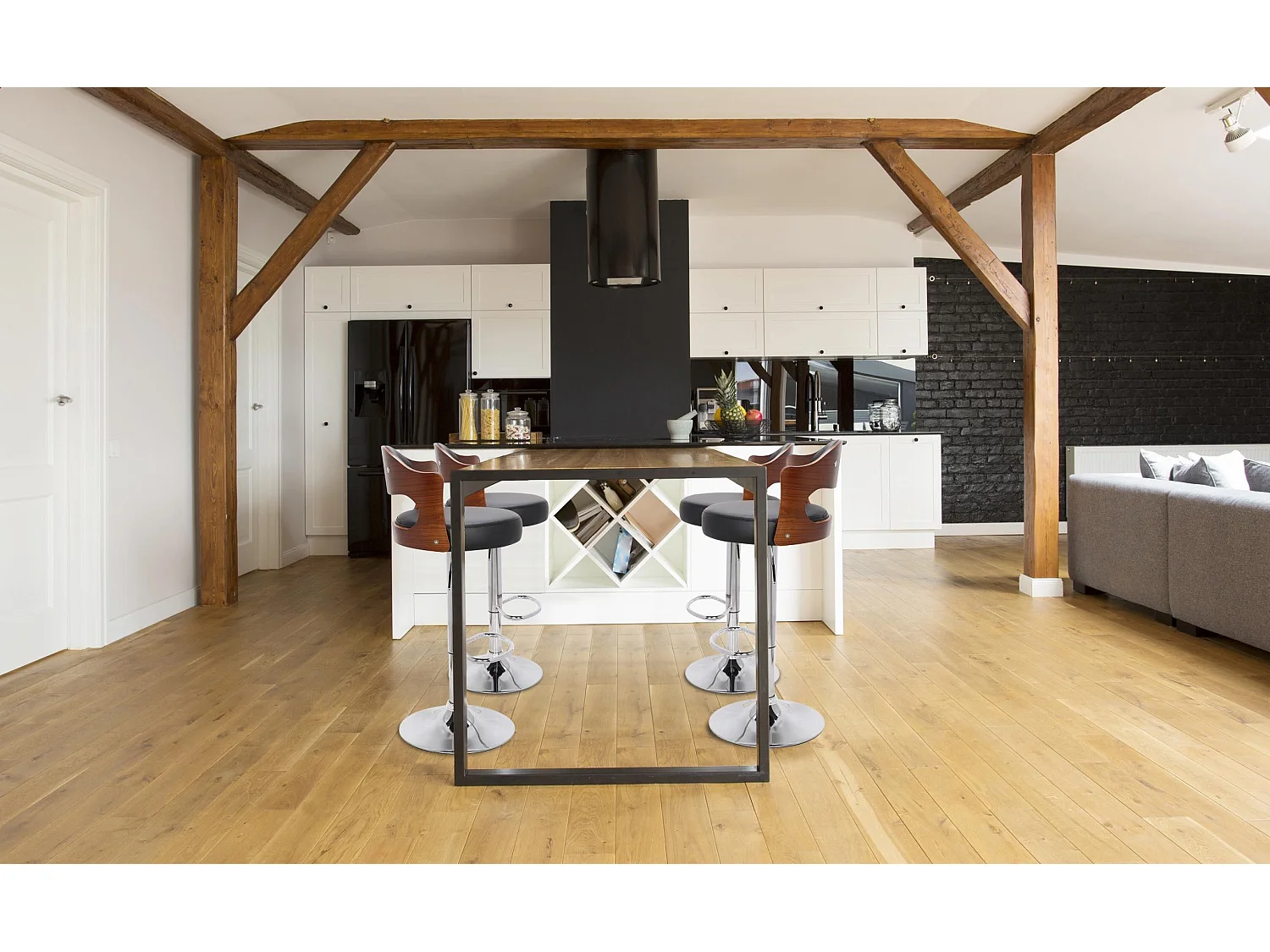 Lot de 6 chaises de bar Ruben Bois Noisette et Simili Noir