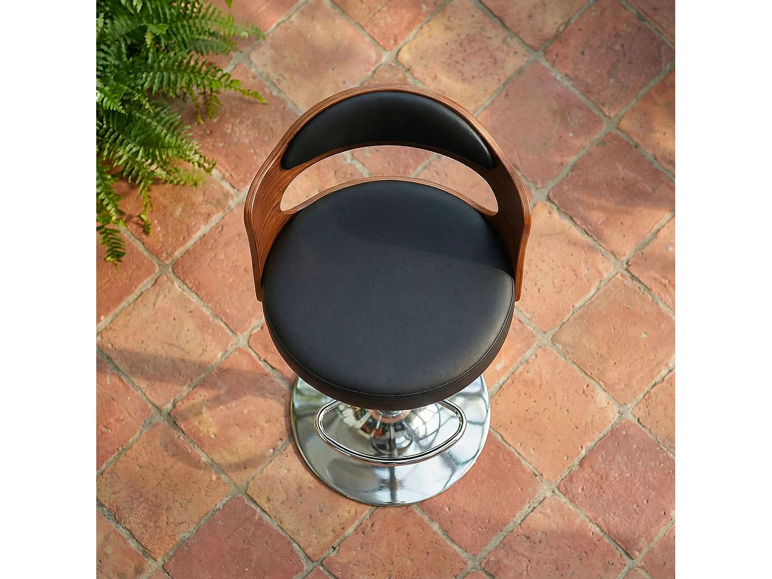 Lot de 6 chaises de bar Ruben Bois Noisette et Simili Noir