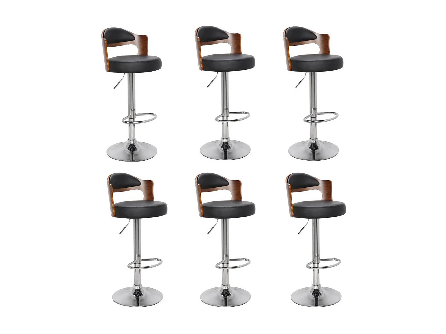 Lot de 6 chaises de bar Ruben Bois Noisette et Simili Noir