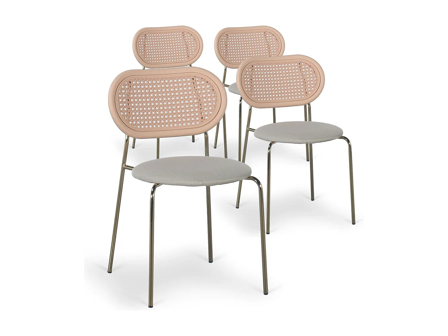 Lot de 4 chaises empilables effet cannage Bertille Métal Or et Tissu Beige