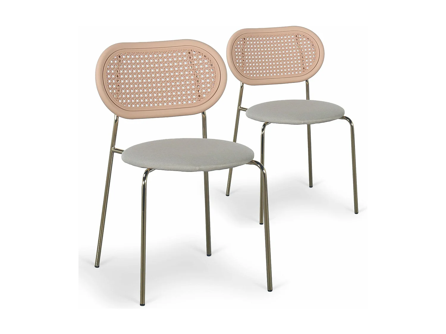 Lot de 4 chaises empilables effet cannage Bertille Métal Or et Tissu Beige