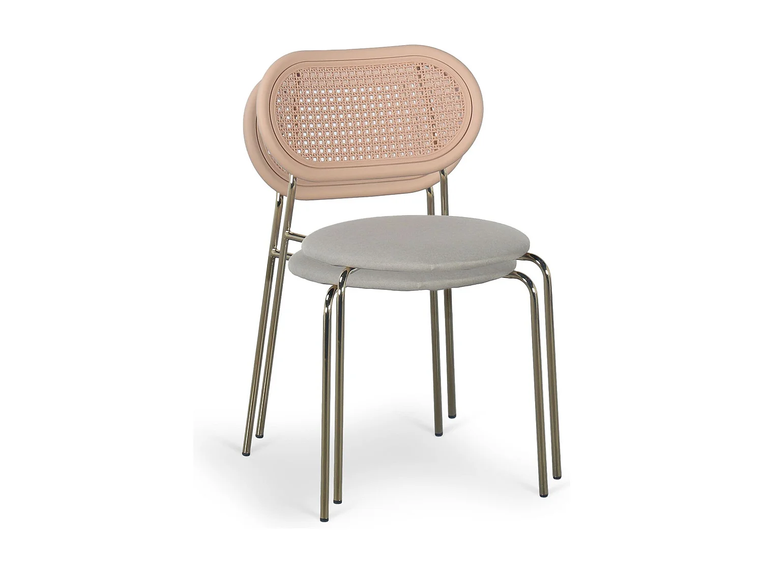 Lot de 4 chaises empilables effet cannage Bertille Métal Or et Tissu Beige