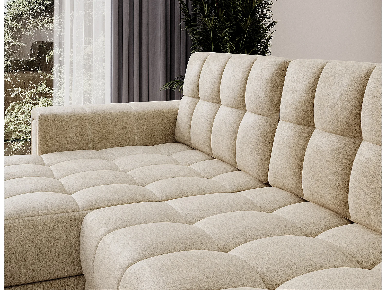 Canapé d’angle réversible convertible KLUMANN en velours – 260cm-Beige foncé