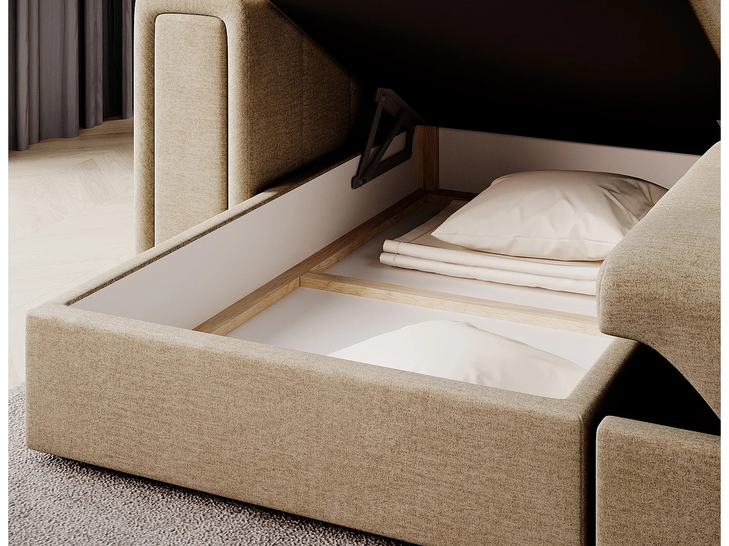 Canapé d’angle réversible convertible KLUMANN en velours – 260cm-Beige foncé