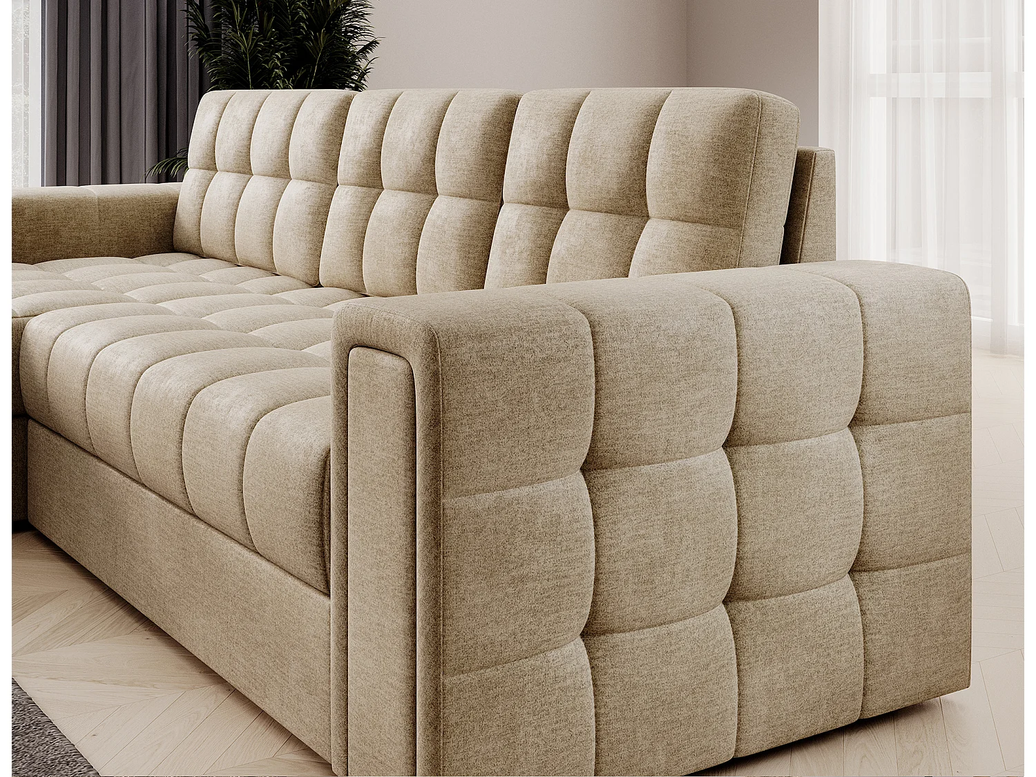 Canapé d’angle réversible convertible KLUMANN en velours – 260cm-Beige foncé