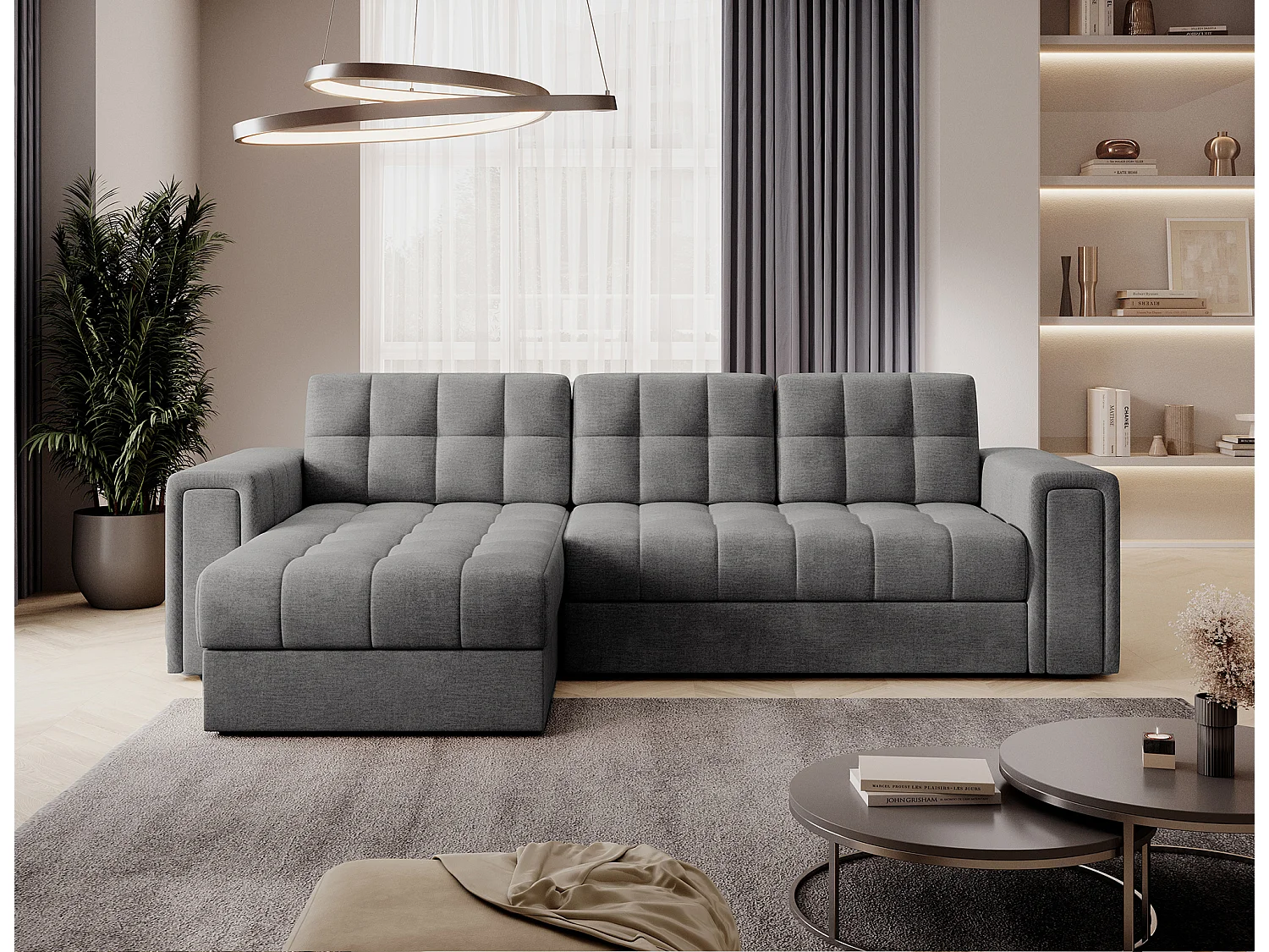 Canapé d’angle réversible convertible KLUMANN en velours – 260cm-Gris