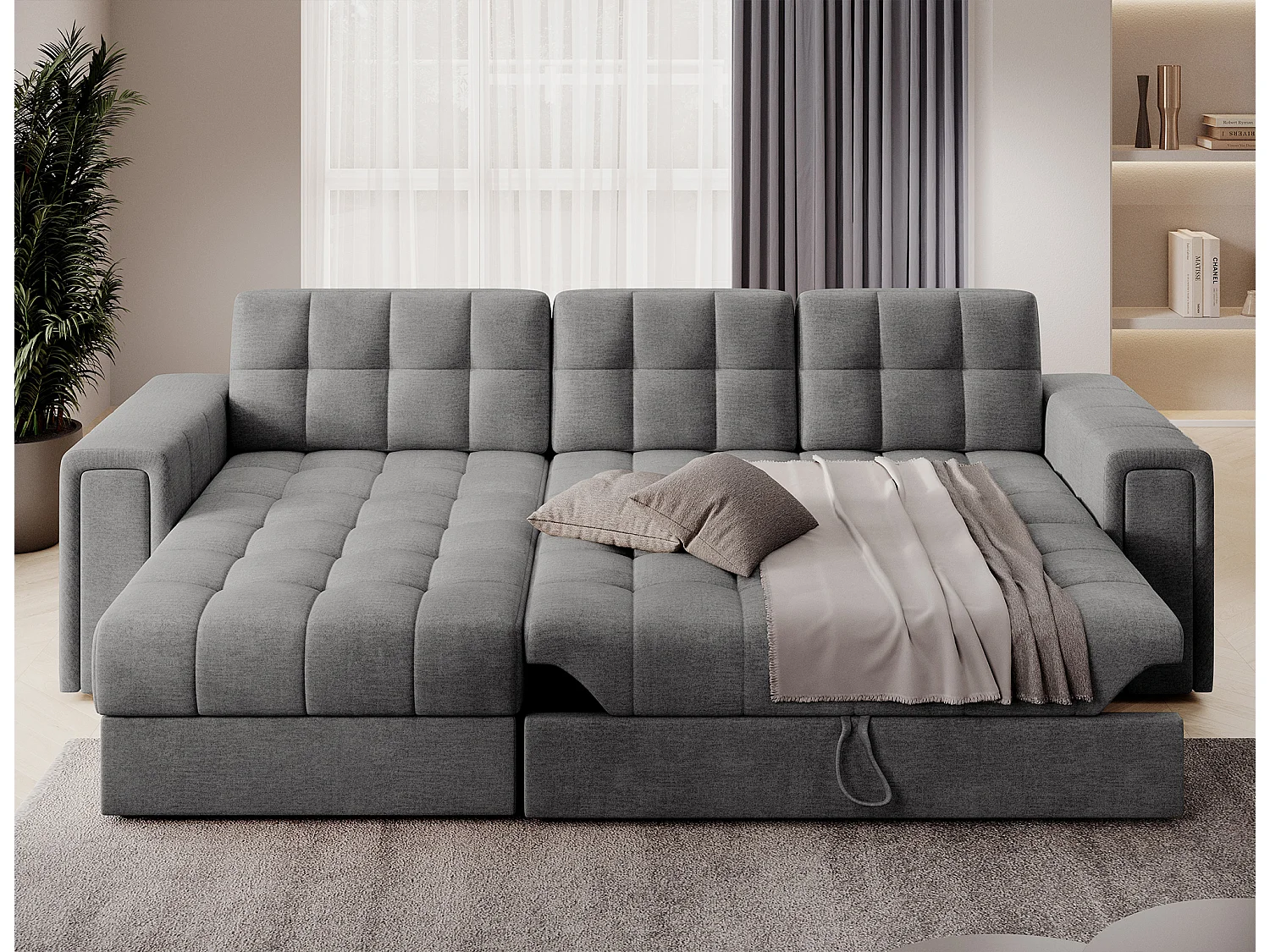 Canapé d’angle réversible convertible KLUMANN en velours – 260cm-Gris